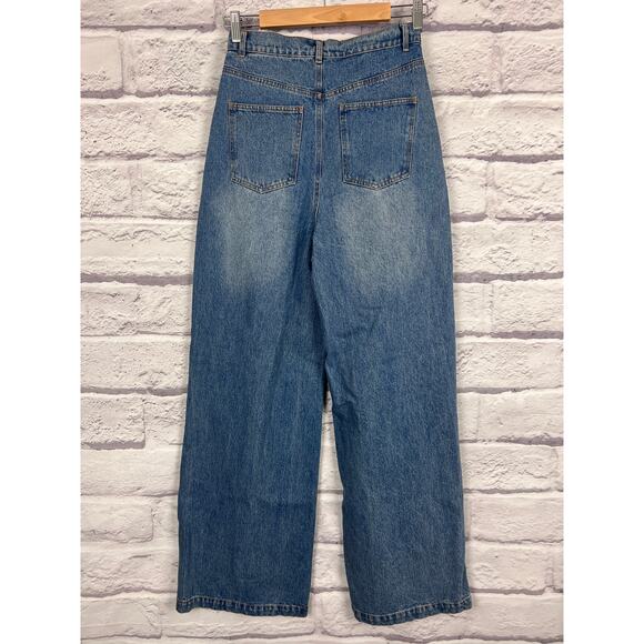 NWT Lulus Womens S Y2K Grunge Skater 90s Pleated High Rise Wide Leg Blue Jeans - Picture 4 of 11